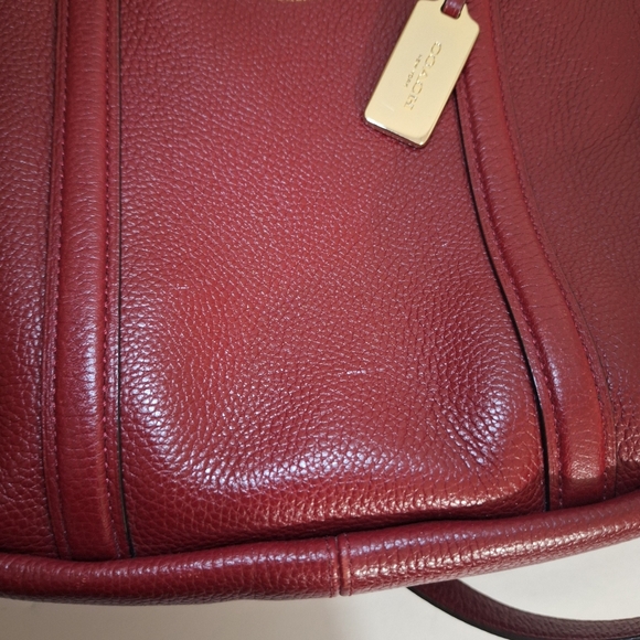 Coach Central Pebble Leather Satchel Red Maroon Medium Sized Crossbody Purse EUC - Picture 10 of 17